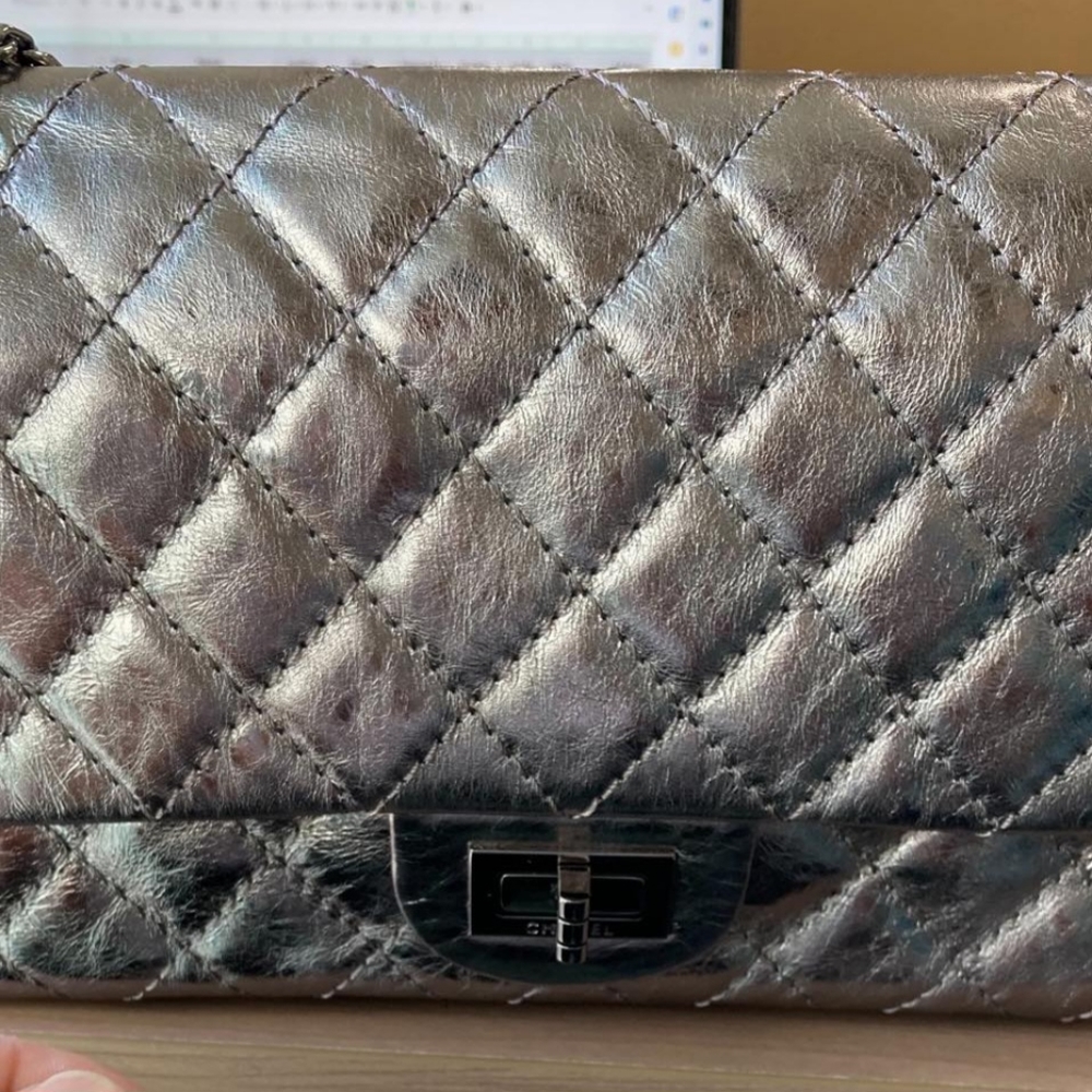 Chanel silver metallic aged Quilted Reissue calfskin 24cm